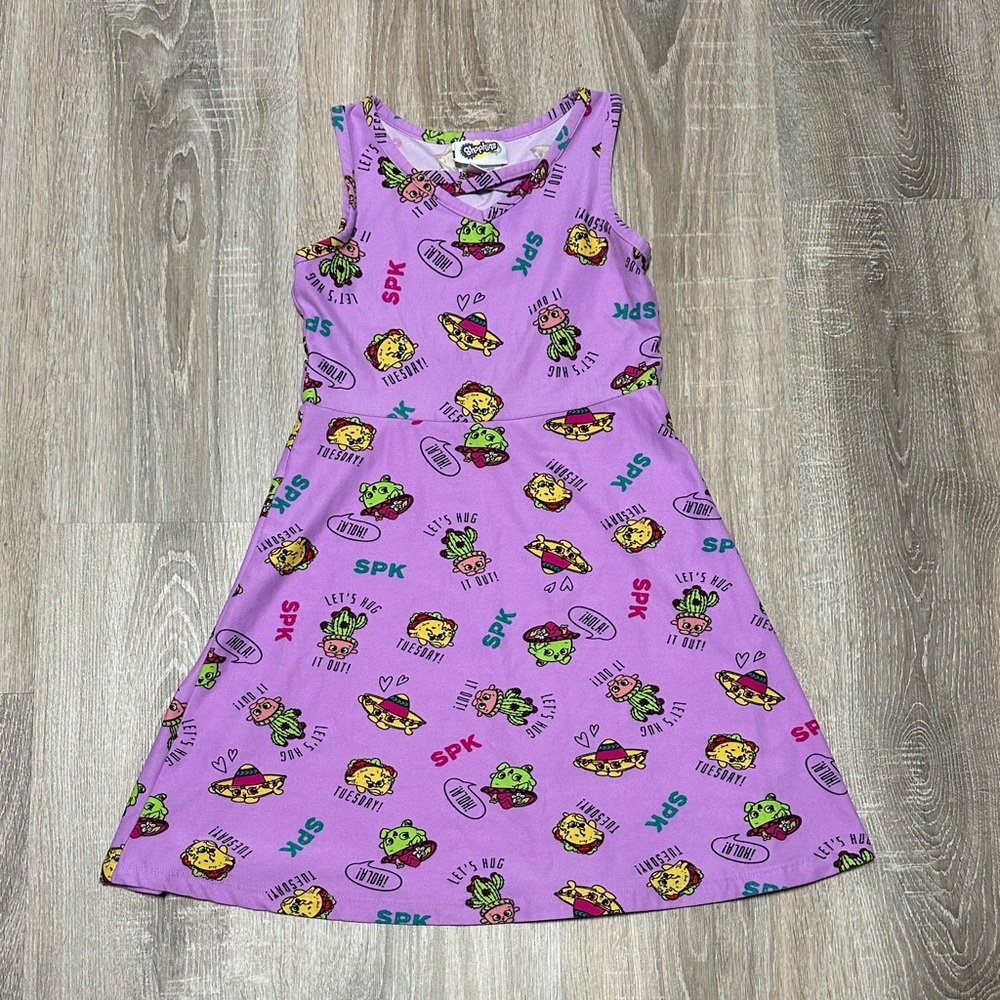Shopkins Lilac Graphic Tank Dress with Colorful Character Print